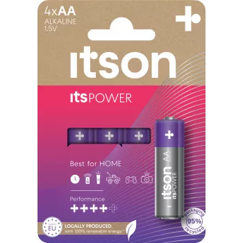 Piles alcalines ITSON LR6IPO/4CP AA, lot de 4, 1,5V, longue conservation, protection contre les fuites