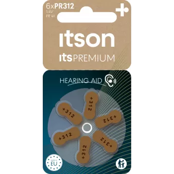 Piles auditives zinc-air ITSON PR312(41)IT/6RM taille 312 (languette marron) – lot de 6