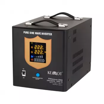 KEMOT PROsinus-2000 Convertisseur onduleur sinus pur 12V vers 230V 2000VA/1200W avec fonction de charge - Noir
