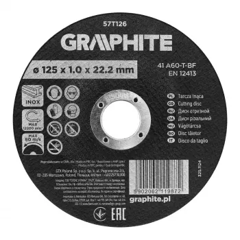 GRAPHITE disque à tronçonner en corindon 125 x 1,0 x 22,2 mm pour métal et inox, 41 A60-T-BF, carton de 110 pièces