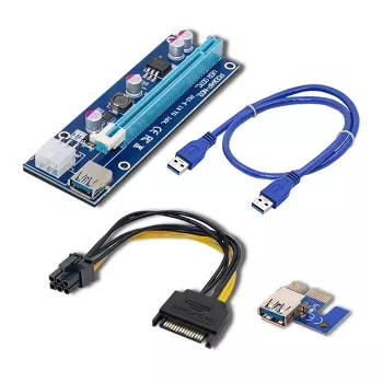 Riser Qoltec PCI-E ver. 007C USB 3.0 PCIe x1 vers x16 avec câble 60 cm, 4 condensateurs solides, alimentation 6-pin/SATA/Molex, indicateur LED