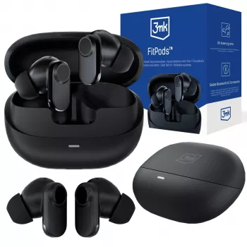Écouteurs True Wireless Stereo FitPods BT 6.0 3mk avec boîtier de charge, Bluetooth 6.0, commande tactile, IPX4, noirs