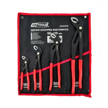 AWTOOLS lot de 4 clés à molette (7 pouces, 10 pouces, 12 pouces, 16 pouces) en acier chrome-vanadium avec poignées ergonomiques et coffret moulé