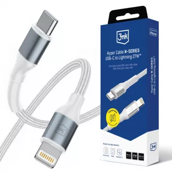 Câble Hyper N-SERIES 3mk USB-C vers Lightning 0,5 m PD 3.0 9 V/3 A 27 W blanc