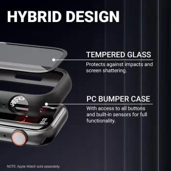 Étui de montre hybride Crong avec verre trempé pour Apple Watch 40 mm - transparent
