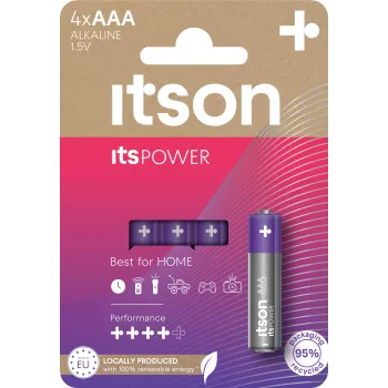 Piles alcalines ITSON LR03IPO/4CP AAA, 1,5 V, blister de 4