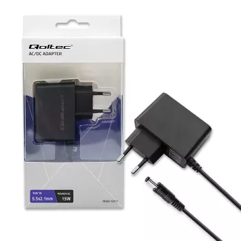 Bloc d'alimentation AC/DC Qoltec PREMIUM 15 W 15 V 1 A avec connecteur cylindrique 5,5x2,1 mm