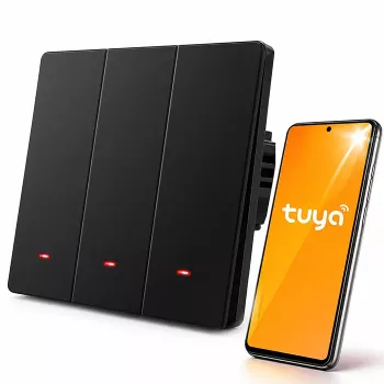 Qoltec Interrupteur d'éclairage tactile Wi-Fi intelligent 3 canaux, noir