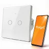 Qoltec interrupteur tactile intelligent 2 canaux Wi-Fi Tuya Smart Life verre trempé blanc