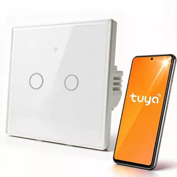 Qoltec interrupteur tactile intelligent 2 canaux Wi-Fi Tuya Smart Life verre trempé blanc