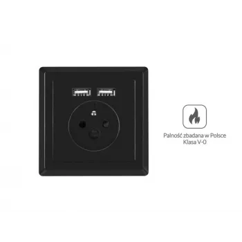 LANBERG AC-WS01-USB2-E-B Prise encastrable française avec double chargeur USB, 230V 16A, noire