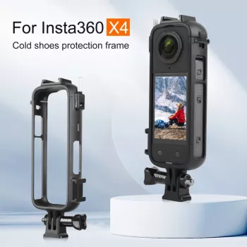 PULUZ PU979B Cadre de protection avec support et double griffe froide pour Insta360 X4 – noir