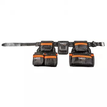 NEO TOOLS 84-330 Ceinture porte-outils professionnelle avec 12 poches, polyester heavy-duty, boucle à dégagement rapide, réglable 80-120 cm, noir/gris
