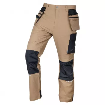 Pantalon de travail Mix&Match NEO TOOLS, stretch 4 directions, renforcé Cordura, poches pour genouillères, beige-noir, taille XXXL