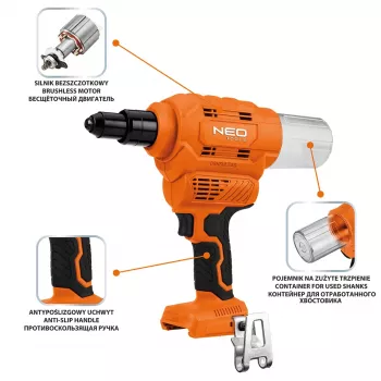 Pistolet à rivets sans fil NEO TOOLS 18V E+ (sans batterie)