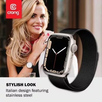 Bracelet en acier inoxydable Crong Milano Steel pour Apple Watch 44/45/46/49 mm, noir