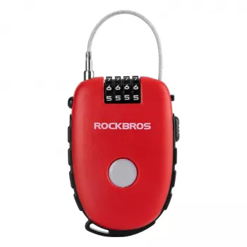 Antivol à câble rétractable Rockbros 32420981001 rouge - combinaison à 3 chiffres, 90 cm en acier tressé