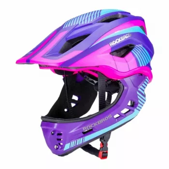 Casque de vélo enfant convertible Rockbros TT-32SBPP-S avec protège-menton amovible, violet-rose, taille S (48-53 cm)