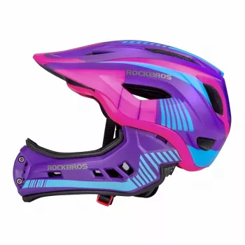 Casque de vélo enfant convertible Rockbros TT-32SBPP-S avec protège-menton amovible, violet-rose, taille S (48-53 cm)