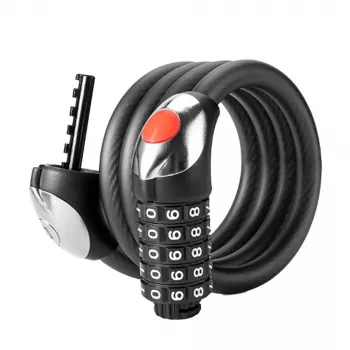Antivol de vélo à combinaison 5 chiffres ROCKBROS RKS531 avec éclairage LED, câble en acier tressé 120 cm, noir