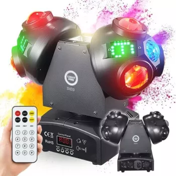 Lumière multi-effets LIGHT4ME SID3 4-en-1 Moving Head avec LED RGBW, laser RGB, UV et stroboscope