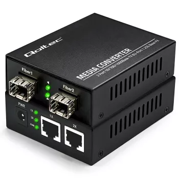 Convertisseur média switch Ethernet bidirectionnel Qoltec 2x RJ45 2x SFP | 1000Mb/s | 5V