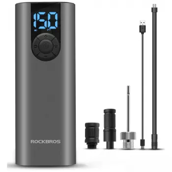 Pompe à vélo électrique ROCKBROS avec affichage LED, recharge USB-C, 150 PSI, Presta/Schrader/Dunlop, noire