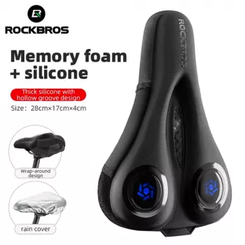Housse de selle RockBros LF044BL en gel-mousse avec protection pluie intégrée - Noir/Bleu