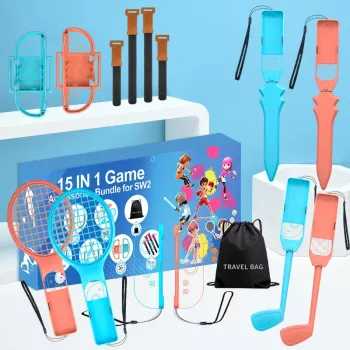 Pack d'accessoires famille HURTEL 15 en 1 pour console Nintendo Switch 2 - ensemble orange et bleu