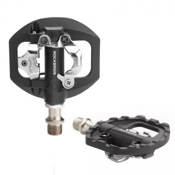 Pédales de vélo hybrides Rockbros M108 – composite nylon, double face SPD et plateforme plate, noir