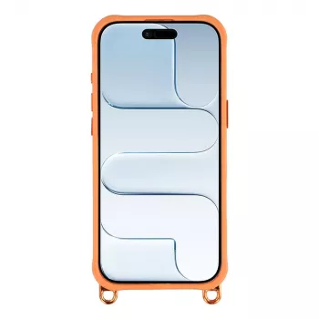 Étui bandoulière HURTEL pour iPhone 17 avec dragonne réglable et béquille cadre appareil photo, compatible MagSafe, orange