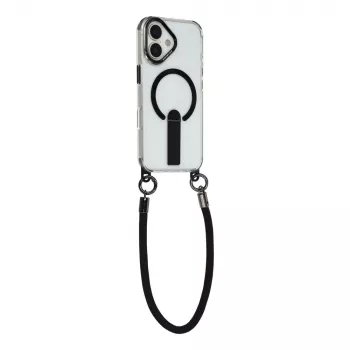 Étui HURTEL pour iPhone 17 avec support, sangle courte 30 cm et sangle longue 120 cm, compatible MagSafe - noir