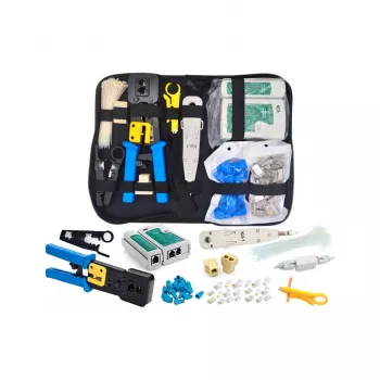 Kit d'outils réseau System Pass Through E5948 - pince à sertir RJ45, testeur de câble, outil de raccordement, mallette de transport
