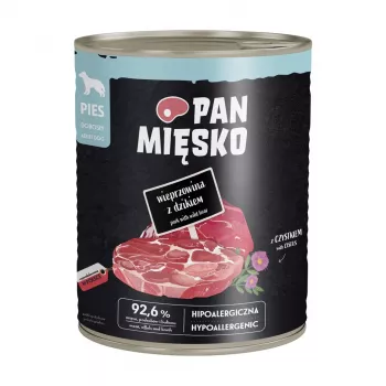 PAN MIĘSKO Porc avec sanglier aliment humide pour chien 800g – Pâtée sans céréales pour chiens adultes