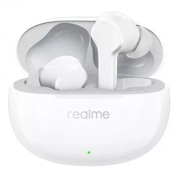 Écouteurs true wireless realme Buds T110 avec batterie 38 h, AI ENC, IPX5, Bluetooth 5.4, transducteur basses 10 mm, charge rapide USB-C, mode faible latence, Smart Touch, blanc