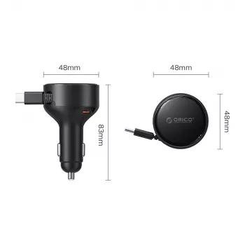 ORICO FC-60-2C 60W Retractable USB-C Car Charger - Black