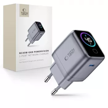 Chargeur secteur 1 port TECH-PROTECT POWERVISION NC45W-GAN PD 45W gris foncé