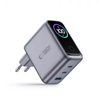 Chargeur mural TECH-PROTECT PowerVision NC100W GaN 100W 3 ports USB-C PD et USB-A QC3.0 - gris foncé