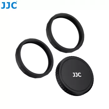 Ensemble de cache-objectif et anneaux décoratifs JJC LRR-OA6K2 pour DJI Osmo Action 6 (cache noir, anneaux rouge et bleu)
