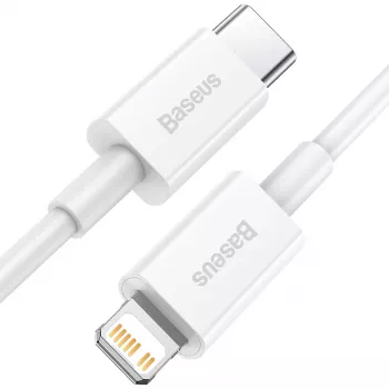 Câble Baseus Superior Series USB-C vers Lightning 0,25 m blanc, charge rapide PD 20W et synchronisation de données