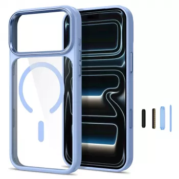 Coque transparente MagSafe Tech-Protect Magmat pour iPhone 17 Pro / 18 Pro - Cadre bleu clair