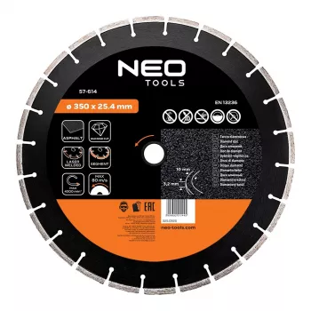 Disque diamant segmenté laser NEO TOOLS 350 mm, alésage 25,4 mm, pour béton, asphalte, pierre