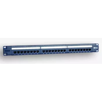 Panneau de brassage EmiterNet 19 inch 1U 24 ports RJ45 UTP Cat.5e avec plateau de gestion des câbles, bleu (compatible PoE)
