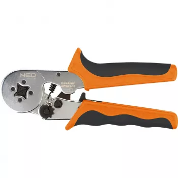 NEO Tools Self-Adjusting Ratchet Crimping Tool for Sleeve Tips 0.25-6 mm² (AWG 23-10), Square Crimp, Ergonomic Bi-material Handle, 200 mm
