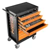 Armoire d'atelier NEO TOOLS 84-222-9 avec 7 tiroirs et ensemble d'outils de 129 pièces, rouge/noir, glissières à billes, verrouillage central, capacité 400 kg