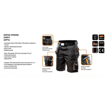 Short de travail HD NEO TOOLS avec poches amovibles, taille LD/54, ébène