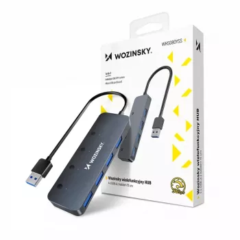 Hub USB-A 3.0 4 ports Wozinsky WHS080YSS avec interrupteurs individuels, aluminium, gris, câble 15 cm