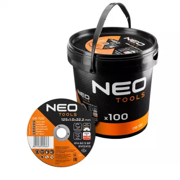 NEO TOOLS disques à tronçonner 41A 60 S BF - 125x1,0x22,23 mm ACIER/INOX, 100 pièces en seau
