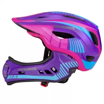 Casque de vélo convertible pour enfant Rockbros TT-32SBPP-M avec protège-menton amovible, taille M, violet-rose
