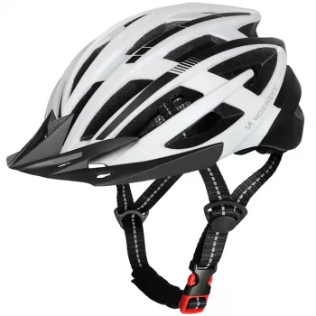WOZINSKY MTB Bike Helmet with Detachable Visor and Rear USB Light 54-57 cm - Black-White